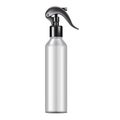 Blank spray bottle realistic mockup. White spraying container vector mock-up. Trigger pump sprayer with black cap template