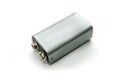 Blank silver 9v battery on white background