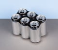 Blank six pack of aluminum cans with paper holder Royalty Free Stock Photo