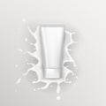 Blank Skincare Milk Cream Product Falls Into Milk With Splash