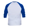 Blank sleeve Raglan t-shirt mock up templates color white/blue back view on white background Royalty Free Stock Photo