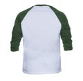 Blank sleeve Raglan t-shirt mock up templates color white/green back view on white background Royalty Free Stock Photo