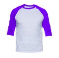 Blank sleeve Raglan t-shirt mock up templates color white/purple front view on white background Royalty Free Stock Photo