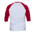 Blank sleeve Raglan t-shirt mock up templates color white/red back view on white background Royalty Free Stock Photo