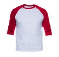 Blank sleeve Raglan t-shirt mock up templates color white/red front view on white background Royalty Free Stock Photo