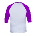 Blank sleeve Raglan t-shirt mock up templates color white/violet back view on white background Royalty Free Stock Photo