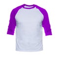 Blank sleeve Raglan t-shirt mock up templates color white/violet front view on white background Royalty Free Stock Photo
