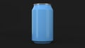 Blank small blue aluminium soda can mockup on black background