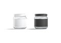 Blank small glass jar with black and white label mockup Royalty Free Stock Photo