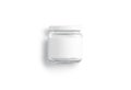 Blank small glass jar with white label mockup lying, isolated