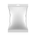 Blank snacks food foil packaging bag with hang tab. Vector.