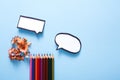 Blank speech bubble and color pencil, creativity Royalty Free Stock Photo