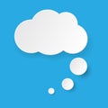 Blank speech bubble, thinking balloon like cloud on blue background. Royalty Free Stock Photo