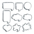 Blank speech bubbles frames with copy space. Vector sketch illustration. Hand drawn empty clouds with place for text