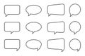 Blank speech shapes. Outline talk icons. Vector conversation frames. Minimal black line.