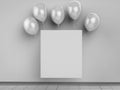 Blank square frame with silver balloons