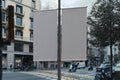 Blank Square Roll Up Mockup At Street Of Old European City. Empty Poster Template. Street sign, signage Royalty Free Stock Photo