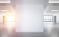 Blank squared wall in office mockup with large windows and sun passing through 3D rendering