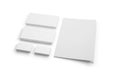 Blank stationery isolated on white. Envelopes, folder and business cards.