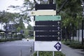 Blank steel signpost or guide post with direction arrows