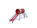 Blank steel toy slide with tube and stairs in playground isolated on white background , clipping path