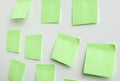 Blank Sticker notes on white background. Mockup sticky Note Paper. Green sticky notes with things to do on office board. Royalty Free Stock Photo