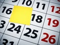 Blank sticky note on a calendar Royalty Free Stock Photo