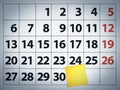 Blank sticky note on a calendar Royalty Free Stock Photo