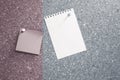 Blank sticky note and notebook page pinned on a wall Royalty Free Stock Photo