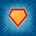 Blank Superhero Badge. Superhero logo template. on blue background. Pop art background. Vector illustration.