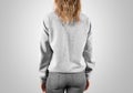 Blank sweatshirt mock up back side view, isolated, clipping path. Royalty Free Stock Photo