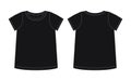 Blank t shirt technical sketch. Black color. Female T-shirt outline design template Royalty Free Stock Photo