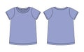 Blank t shirt technical sketch. Cool blue color. Female T-shirt outline design template Royalty Free Stock Photo