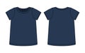 Blank t shirt technical sketch. Dark blue color. Female T-shirt outline design template Royalty Free Stock Photo