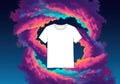 Blank t-shirt on vivid colorful clouds: creative design background Royalty Free Stock Photo