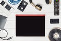 Blank Tablet screen and Entertainment technology objects Royalty Free Stock Photo