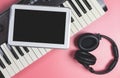 Blank tablet on studio keyboard for Music application Royalty Free Stock Photo