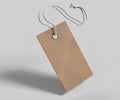 Blank tag tied with string. Price tag, gift tag, sale tag, address label isolated on grey background. 3d render illustration Royalty Free Stock Photo