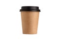 Blank take away kraft coffee cup on white background. Royalty Free Stock Photo
