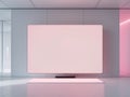 Blank television screen displaying pink light in modern office interior with copy space Royalty Free Stock Photo