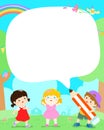 Blank template cute multiracial kids poster design vector.