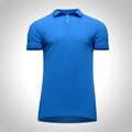 Blank template men blue polo shirt short sleeve, front view bottom-up, isolated on gray background with clipping path. Royalty Free Stock Photo