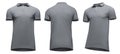Blank template men grey polo shirt short sleeve, front and back view half turn bottom-up, isolated on white background Royalty Free Stock Photo