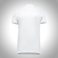 Blank template men white polo shirt short sleeve, back view bottom-up, on gray background with clipping path. Royalty Free Stock Photo