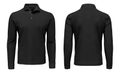 Blank template mens black polo shirt long sleeve, front and back view, white background. Design sweatshirt mockup for print.