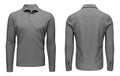 Blank template mens grey polo shirt long sleeve, front and back view, white background. Design sweatshirt mockup for print. Royalty Free Stock Photo