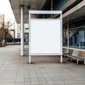 Blank template mockup banner on public advertisement board at bus station
