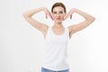 Blank template t shirt. Beauty Woman with perfect skin armpits and epilation isolated on white background. Laser hair removal. Royalty Free Stock Photo