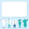Blank text box. Asian medical group of doctor and nurse cheer up blank dialog. cartoon style protection