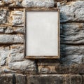 Rustic Wooden Frame Mockup on Textured Stone Wall Royalty Free Stock Photo